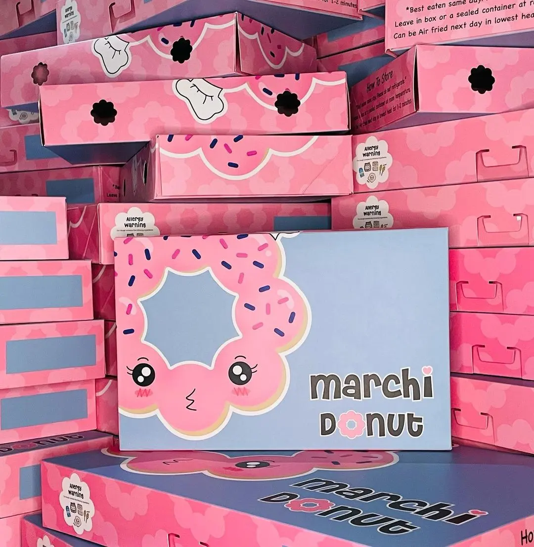 Großhandel benutzer definierte Logo biologisch abbaubare Lebensmittel qualität rosa Papier Mochi Donut Verpackung Cookie Dough Lieferung Cookie-Boxen mit Taschen