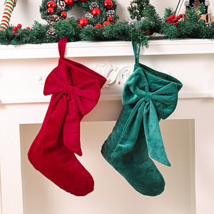 Nouvelles chaussettes de Noël en peluche de 18 pouces, couleur unie, broderie personnalisée, haute qualité, avec nœud - Product Image 3