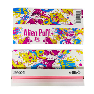 Papier à rouler Alien Puff personnalisé, format king size slim, rose, sans OGM, combustion lente, gomme arabique naturelle, 100% végétarien, papiers premium OEM - Product Image 2