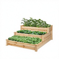 Lit de jardin en bois surélevé à 3 étages, lot de jardinières écologiques pour plantes d'extérieur