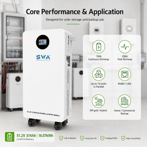 Солнечная система SWA ENERGY 16 кВт·ч 48 В для автономного энергоснабжения, модульный литий-железо-фосфатный аккумулятор 51,2 В 314 А·ч 16 кВт для домашнего резервного хранения энергии - Product Image 5