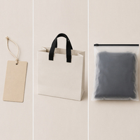 Kit d'accessoires vestimentaires haut de gamme en papier, étiquettes personnalisables, sacs refermables transparents, sacs fourre-tout tendance, promotion de vêtements pour supermarchés