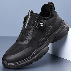 Chaussures de randonnée d'hiver pour hommes, bout rond, tige synthétique, doublure en fausse fourrure, semelle extérieure en caoutchouc, semelle intermédiaire en EVA, semelle épaisse isolante, pour l'extérieur - Product Image 1