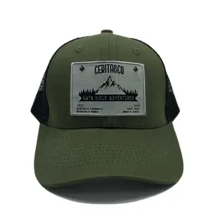 사용자 정의 내부 인쇄 짠된 태그 자수 트럭 모자 패치 OEM 인기있는 유니섹스 코튼 구조 육군 녹색 야구 모자