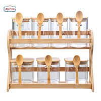 Étagère à épices en bambou naturel pour l'organisation de la cuisine, organisateur à épices à 2 niveaux, support pour pots à épices