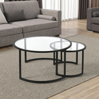 Ensemble table basse et table d'appoint noir blanc Table basse ronde set de 2 verre