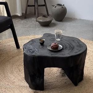 Wabi-sabi tarzı kömürleşmiş siyah Tatami tasarımcı dışkı Bay pencere ev mobilya için sehpa seti yaratıcı küçük çay masası - Product Image 3
