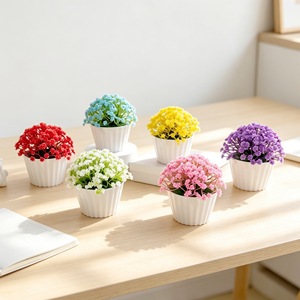 Bonsaï artificiel de fleurs de souffle de bébé 11 cm, mini pot en plastique, décoration de bureau, ornement de table pour la maison et le bureau, plante artificielle colorée - Product Image 1