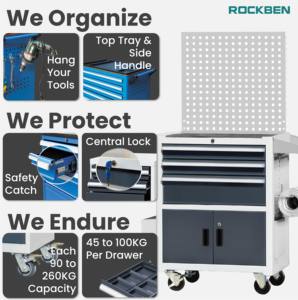 ROCKBEN Personnalisable OEM Roulant 7 Tiroirs Léger, Verrouillable, Chariot d'Outils d'Atelier Professionnel Mobile avec Boucle de Sécurité - Product Image 3