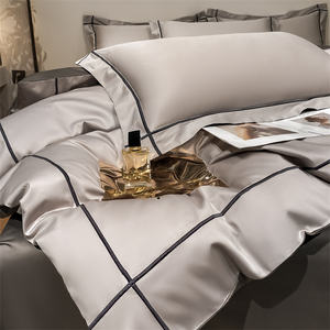 Funda nórdica minimalista con bordado enmarcado gris plateado de 600TC, Sábana bajera, <span class=keywords><strong>fundas</strong></span> de almohada, juego de sábanas de algodón de grapa larga, juego de cama - Product Image 2
