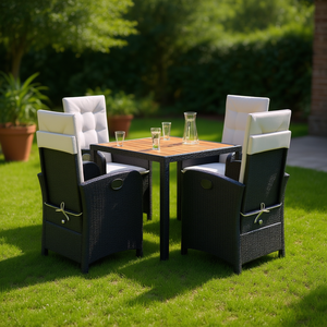 Ensemble de salle à manger de jardin en polyrotin noir 4 places avec accoudoirs réglables, mobilier d'extérieur style contemporain - Product Image 3