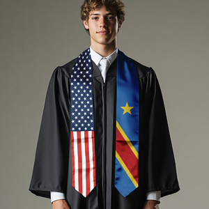 Banda de Graduación de Satén para Adultos, 13*180CM, Temática EE. UU. y República Democrática del Congo, para Estudios Internacionales en el Extranjero - Product Image 4
