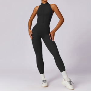 Women's Full Zip One Piece Workout Bodysuit Cross Back Yoga Jumpsuit With Quick Dry Cut Out Sport Athletic Rompers Scrunch Butt - Product Image 5