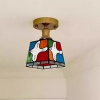 Lámpara de Techo Rectangular Peace Dove, de Cobre y Vidrio, con LED, Estilo Vintage, para Dormitorio, Entrada, Balcón, Pasillo