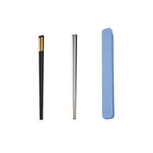 Sumpit baja tahan karat 304 portabel kualitas tinggi sumpit hitam perak dengan kotak - Product Image 5