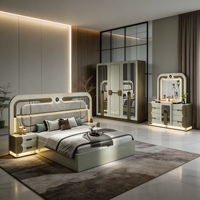 Ensembles de meubles de chambre à coucher Queen 5 pièces avec armoire à tiroirs pour filles en bois et lit capitonné de luxe en cuir velours King Size