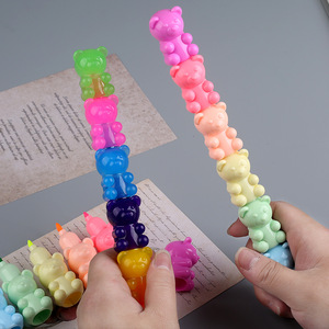 24 piezas creativo oso pequeño 5 colores resaltador forma de dibujos animados rotulador de grafiti volver a la escuela estudiantes hacer marcador de cuenta de mano - Product Image 4