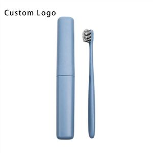 Eco Friendly Custom Logo Wheat Straw Toothbrush with Charcoal Bristles Handmade Portable Case for Travel - Product Image 6