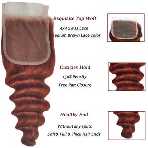 Fasci di <span class=keywords><strong>capelli</strong></span> brasiliani con chiusura in pizzo bruno-rosso <span class=keywords><strong>ramato</strong></span> marrone sciolto onda profonda 3 fasci e <span class=keywords><strong>capelli</strong></span> umani - Product Image 4