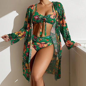 Ensemble de maillot de bain 3 pièces sexy imprimé pour femme, style bikini, avec body à manches longues séparé, qualité usine 2026, dos nu, vêtement de plage tendance - Product Image 5