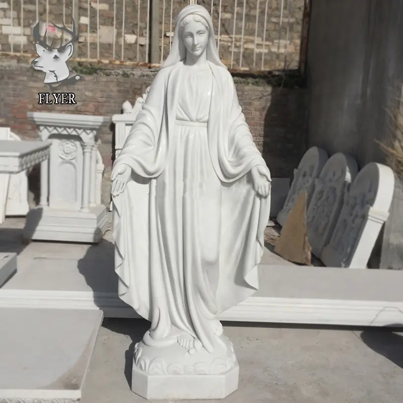 Western religious church figure statue life size white marble virgin mary statue