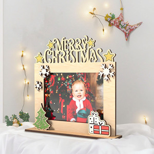 Laser cắt bằng gỗ giáng sinh khung ảnh kỳ nghỉ trang trí trẻ em DIY <span class=keywords><strong>Craft</strong></span> hình ảnh khung cho nhà hoặc văn phòng giáng sinh trang trí - Product Image 4