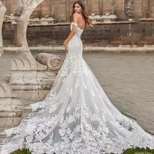 Off The Shoulder Wedding Dress Mermaid Silhouette <b>Lace</b> Bridal Gown Sweetheart Neckline Pure <b>White</b> Ivory <b>White</b> - Product Image 3