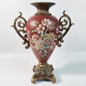 Geschilderde Bloemen Hars Vaas Huis Decoratie Elegantie Jarrones Grandes Alto De De Lujo Home Decor Antieke Europese Vaas