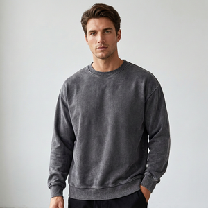 Sweat-shirt à col rond pour homme, coupe classique, 100% coton tricoté, couleur unie, décontracté, style automne - Product Image 1