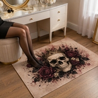 Halloween Krönenförmiger Totenkopf-Rosen-Teppich aus Kunstvelours für das Wohnzimmer
