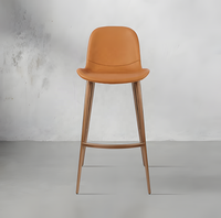 Tabouret de bar moderne en cuir véritable italien pleine fleur et acier inoxydable, chaise de bar haute de qualité supérieure pour îlot de cuisine et extérieur