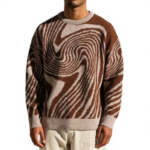 Suéter de punto jacquard extragrande para hombre, cuello redondo, patrón geométrico, ropa informal de otoño - Product Image 3