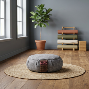 Nouvelle collection coussin yoga méditation rond avec remplissage Buck blé en tissu de jute naturel avec poignée de transport 2 housses lavables - Product Image 3
