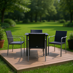 Set da Pranzo da Giardino in Polyrattan Nero per 4 Persone, Struttura in Alluminio, Arredamento da Esterno Design Standard - Product Image 2