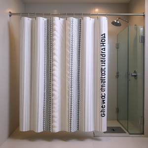 Rideau de douche en chenille de coton imprimé, style bohème, design rayé, décoration de salle de bain - Product Image 2