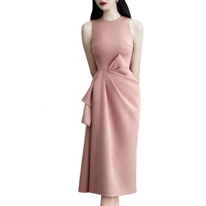 Alta calidad 2020 ropa mujeres vestidos temperamento señora o-cuello sin mangas Bow <span class=keywords><strong>vestido</strong></span> <span class=keywords><strong>Midi</strong></span> Delgado - Product Image 1