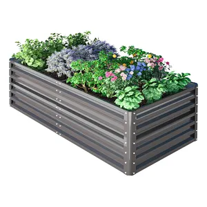 Black Rectangle Galvanized Raised Garden Beds Steel Kit For Vegetables Flower Herb Patio