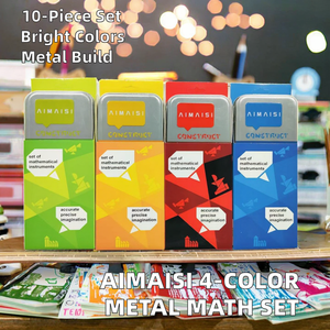 Trousse <span class=keywords><strong>de</strong></span> géométrie métallique 4 couleurs pour enseignant, avec compas 10 pièces, design élégant pour étudiant, haute qualité - Product Image 2