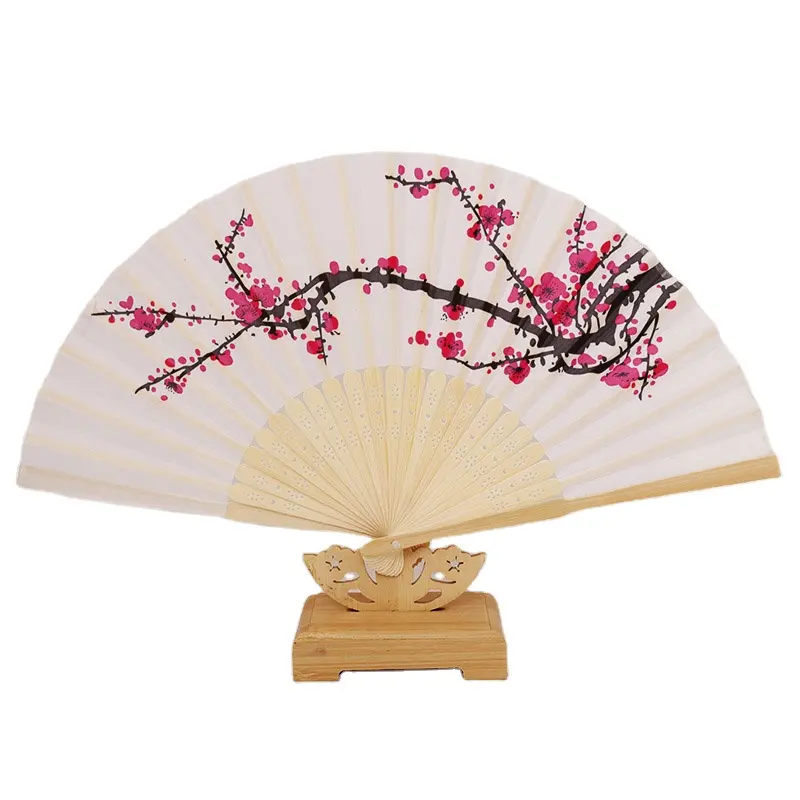Abanico De Madera De Mano Red Floral Fabric Customized Hand Fans Wedding Favors Foldable Hand Fans