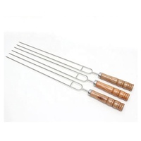 Brochettes doubles pour kebab, 16,5 pouces, en acier inoxydable, avec manche en bois, pour barbecue