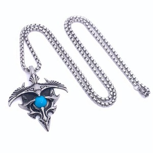Pendentif Aigle en Acier Inoxydable avec Pierre Turquoise, Collier Homme Style Punk, Breloque Thème, Cadeau 2160121 - Product Image 4