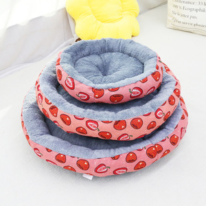 Round Pet <b>Bed</b> Fleece Lined Polyester Fiber <b>Dog</b> Cat <b>Bed</b> Four Seasons Use - Product Image 3