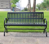 Banc de jardin moderne noir avec dossier, banc public en métal pour l'extérieur, la rue, le jardin, le parc