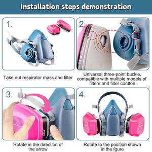 قناع غاز نصفي عالي الفعالية مع فلتر كربون نشط صديق للبيئة بتصميم ثلاثي الطبقات مريح من السيليكون قابل لإعادة الاستخدام - Product Image 6