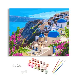 Pintura de nuevo diseño por números DIY pintura de paisaje del mar Egeo pinturas artísticas y artes de pared para decoración del hogar