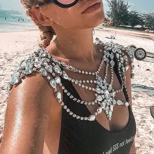 Bling Strass Sexy Lingerie Body Chain Vrouwen Bloemen Beha Schouder Chain Topje Bikini Beach Dance Tassel Body Sieraden Set