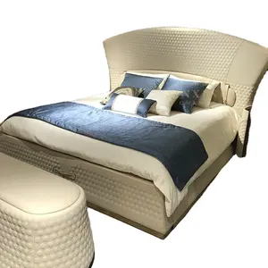 Set letto matrimoniale king size letto testiera in vera pelle in legno massello