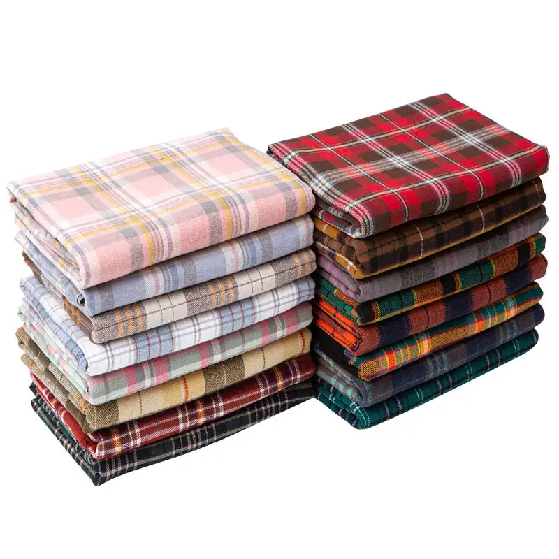 wholesale fashionable 100% cotton 21S flannel fabric high density grid fabrics for clothing