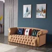 SF2023 Modernes Schlichtes Edelstahl-Hardware Sofa in Mattiertem Samt-Creme 1+2+3 für Wohnzimmer