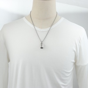 yunnique Stainless Steel Pendant <b>Necklace</b> With Chinese Character Lock Shape 60cm Chain Men Women Fashion Jewelry - Product Image 4